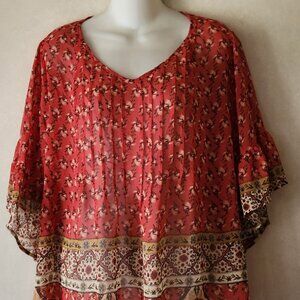 Style & Co blouse sz PXL coral floral sheer boho lightweight EUC